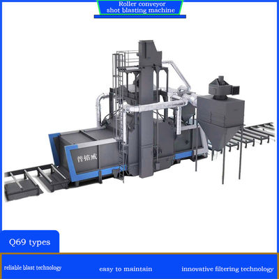 4*11kw インペラーヘッド オートマティックロールコンベヤー 角式ホイール用ショットブレッシングマシン